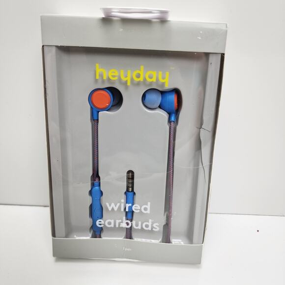 Target Heyday Bright Blue & Orange Plug-In 3.5mm Wired Earbuds NIB - Picture 1 of 4